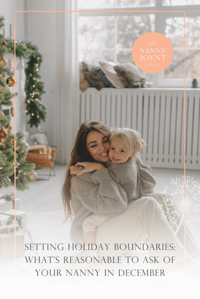A nanny and child decorating for the holidays together in a warm and joyful home setting